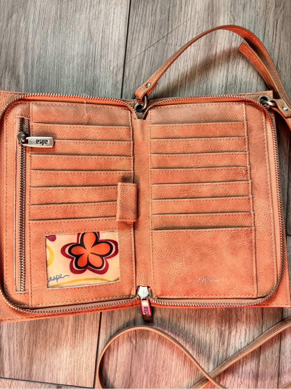 ESPE Vegan Leather Smartphone Crossbody Wallet Bag - Hibiscus - Picture 2 of 6